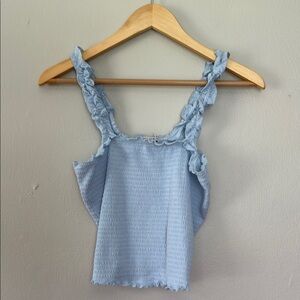 Paper Crane Blue Ruffled Ribbed Tank Top large